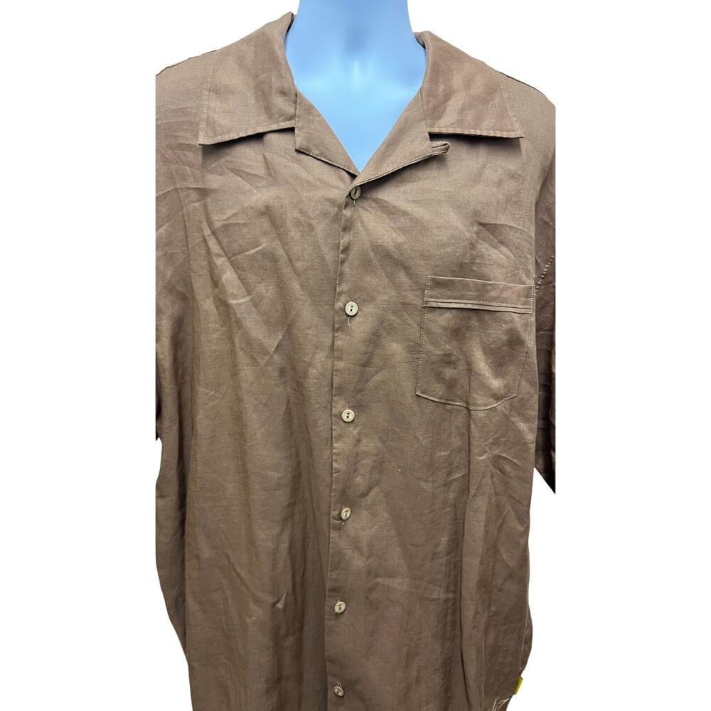 Steve Harvey Linen Men's Size 4XL Black Button Down Shirt w Pockets Short Sleeve - Picture 4 of 5
